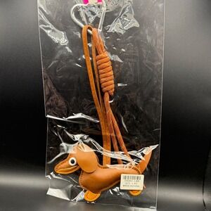 Dachshund Leather Bag Charm Keychain Brown Wiener Dog Accessory DOGKC-LBR